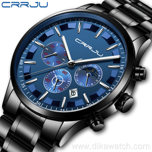 Relojes CRRJU Mens Watch 2260 Casual Business Full Steel Watches Men Wrist Luxury Quartz 30M Waterproof Clock Relogio Masculino